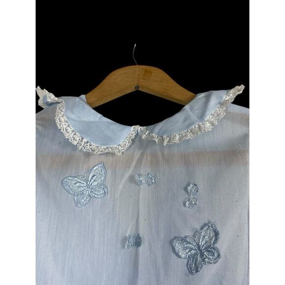 1950s Dress Little Girl Blue Peter Pan Collar Butterfly Applique 4 / 5 Vintage - Picture 9 of 11